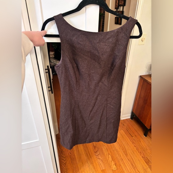 new Reformation Willene boat neck wool blend mini dress in brown - Picture 3 of 5